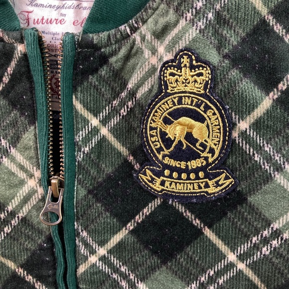 Kaminey Size 7 Tartan Plaid Bomber Jacket Quilted Lined Green Embroidered 120/60 - Picture 12 of 13
